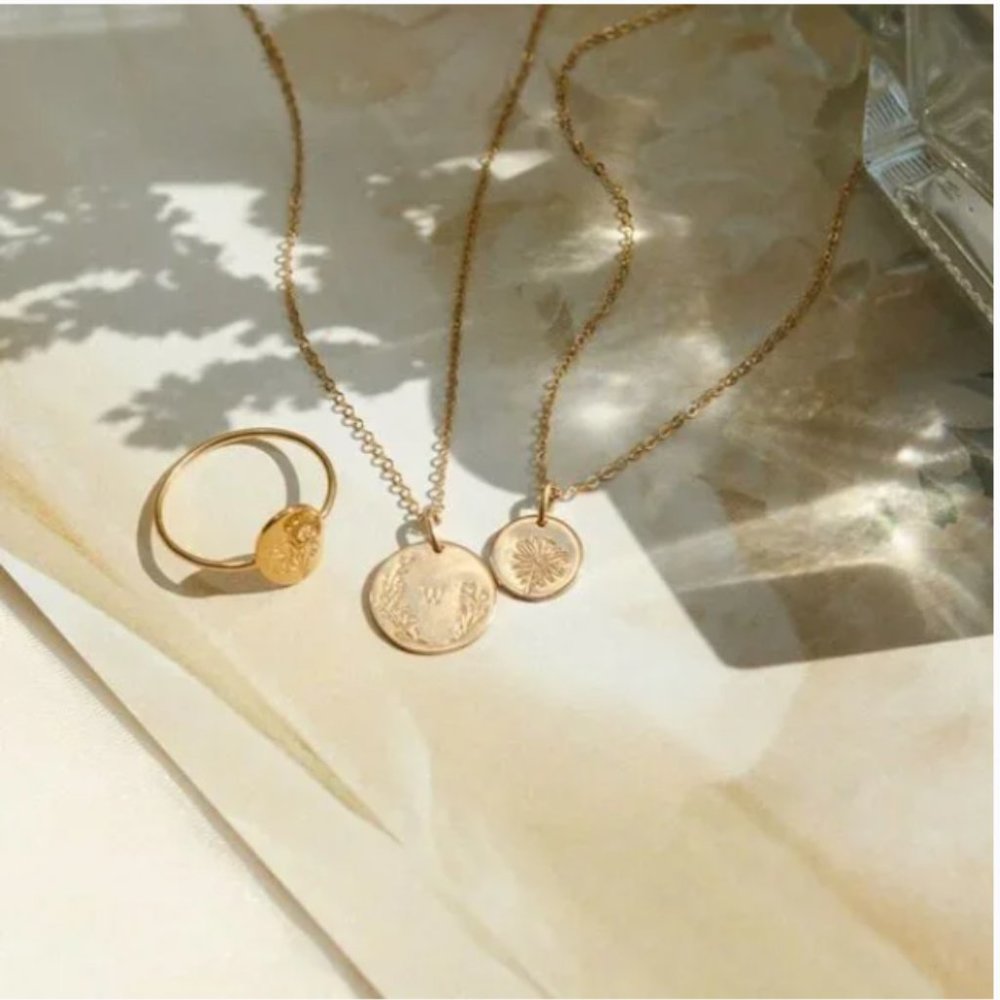 Floral Letter M Initial Dainty Silver/Gold Floral Engraved Boho/Indie Necklace - Picture 11 of 16